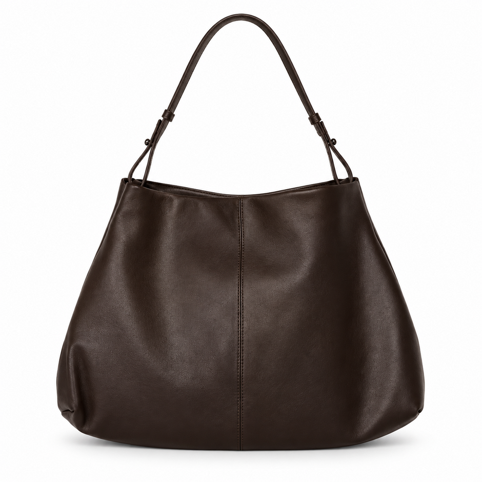 Maren Leather Shoulder Bag in Chocolate — front view