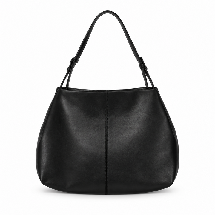 Noelle Leather Shoulder Bag in Black with adjustable shoulder strap