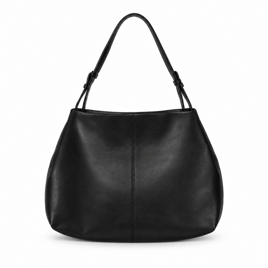 Noelle Leather Shoulder Bag in Black with adjustable shoulder strap