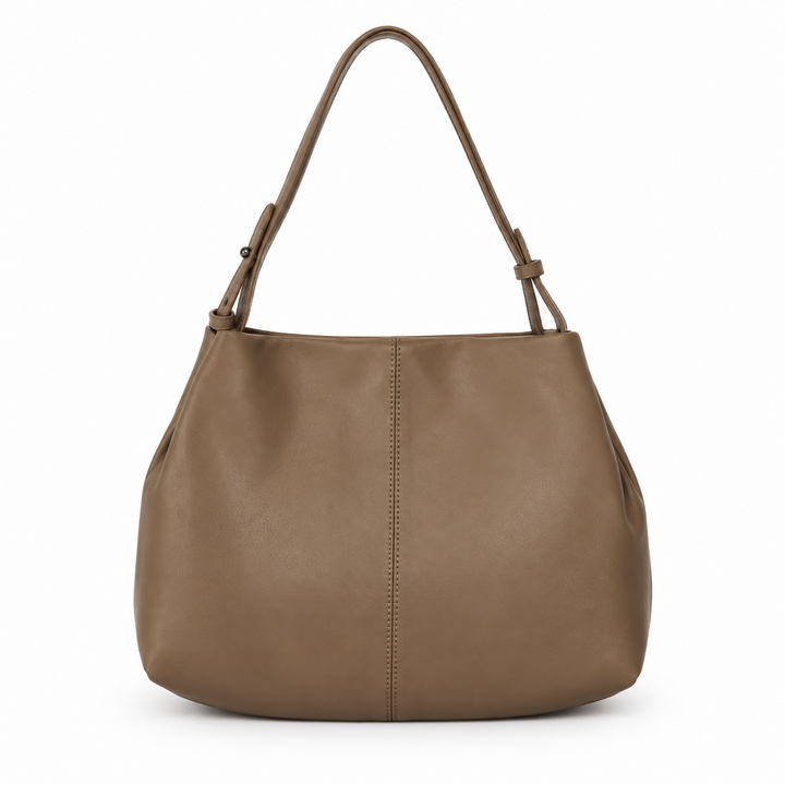 Noelle Leather Shoulder Bag in Grey with adjustable shoulder strap