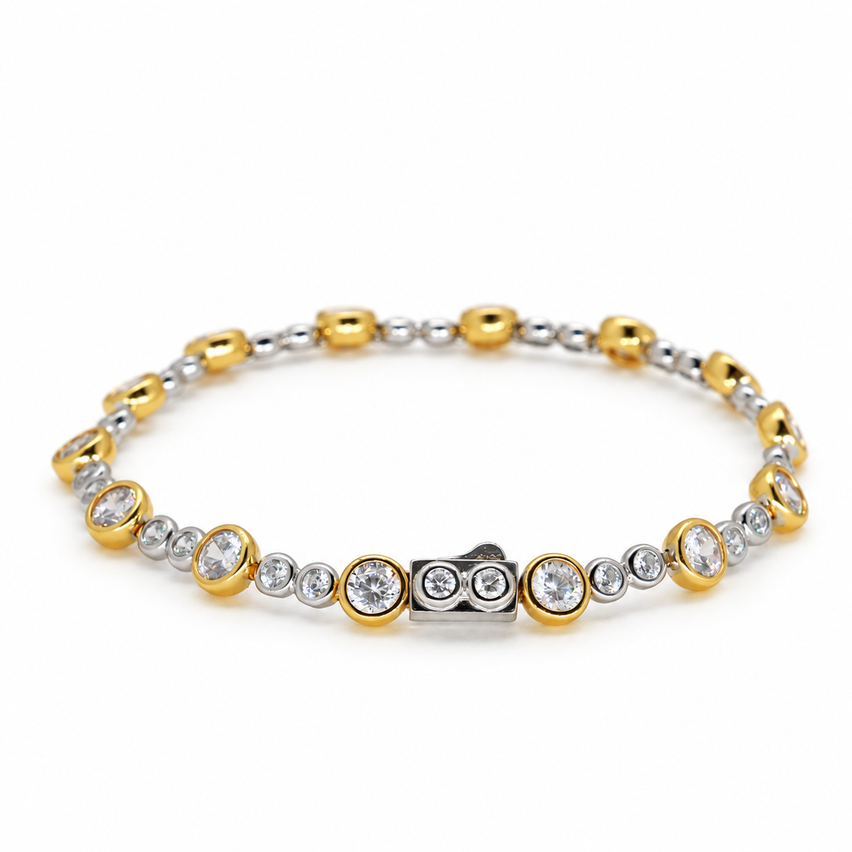 Elise Alternating Tennis Bracelet in Two Tone 24K Gold Over 925 Silver by MOA - view 3