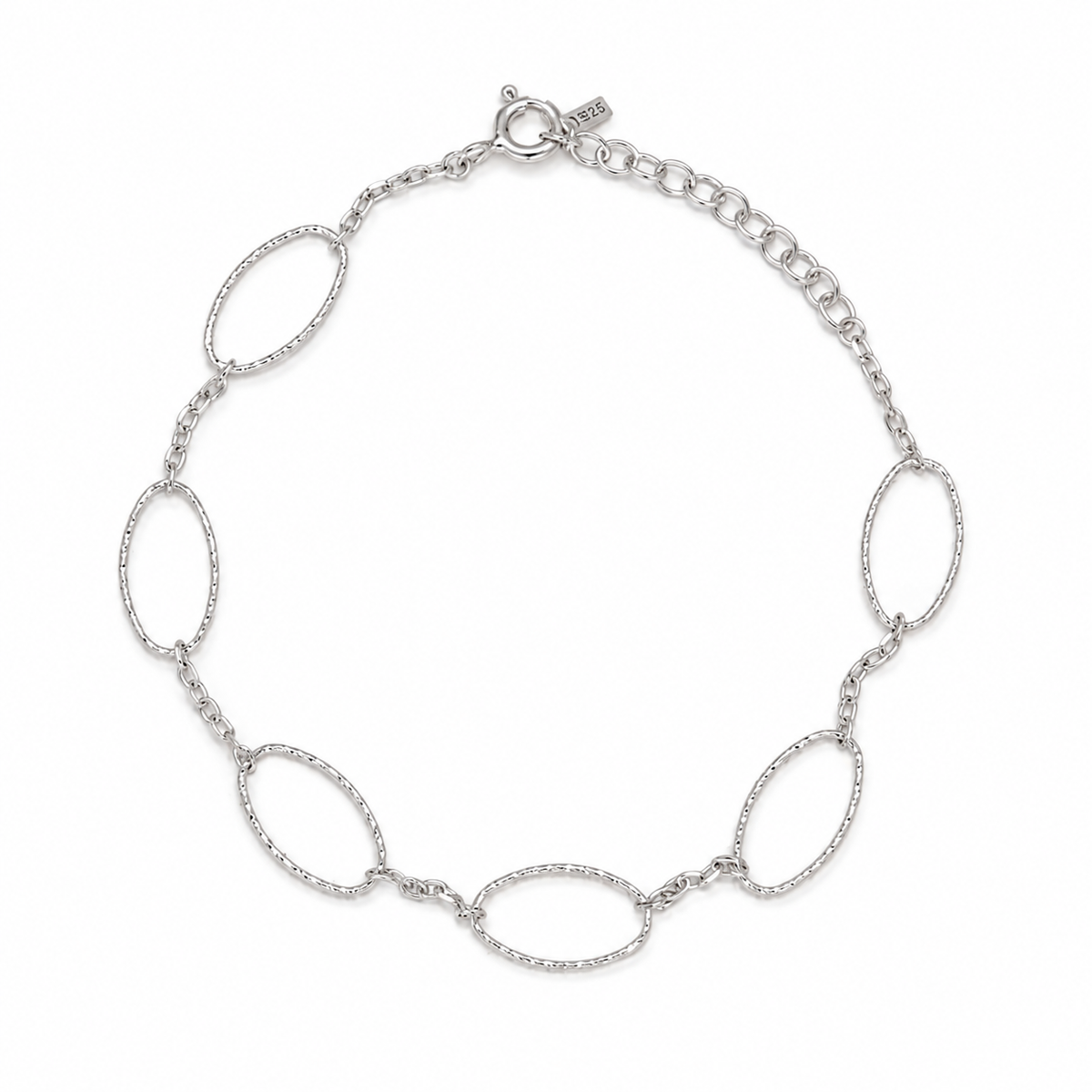 Élise Textured Oval Link Bracelet in 925 Sterling Silver – full view