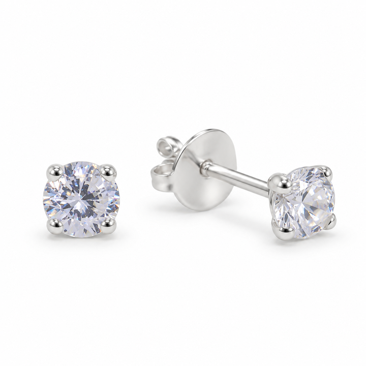 Sorelle Stud Earrings 3 mm - white background front and right angle