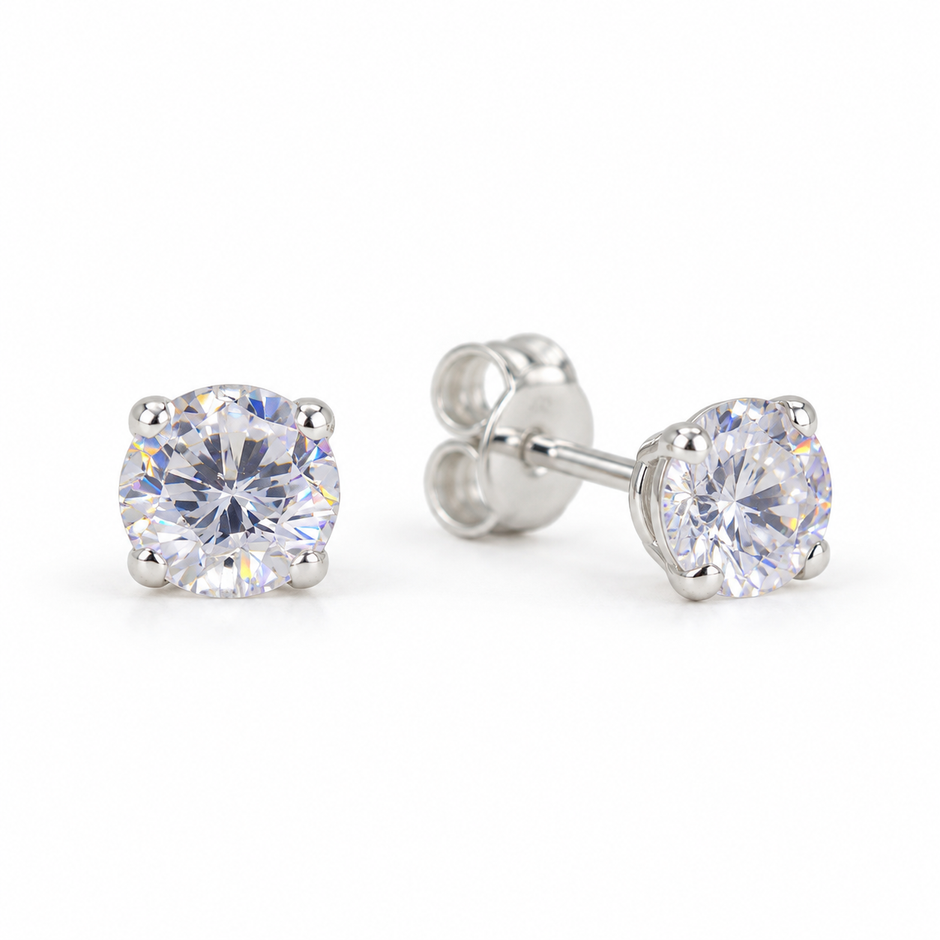 Sorelle Stud Earrings 4 mm - white background front and right angle