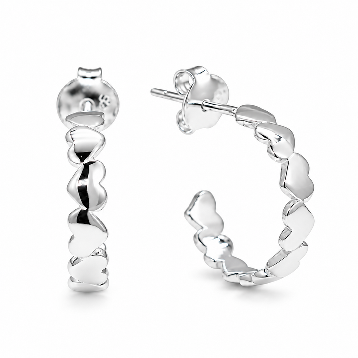 Maéva Heart Hoop Earrings - white background front and right angle