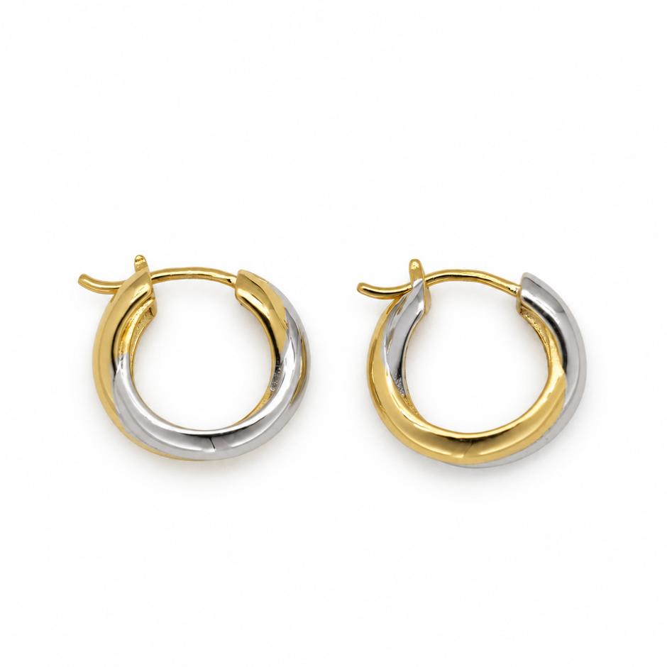 Valerie Sculpted Twist Hoop Earrings Two Tone by MOA - view 2