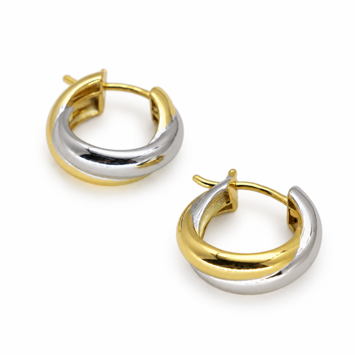 Valerie Sculpted Twist Hoop Earrings Two Tone by MOA - view 3