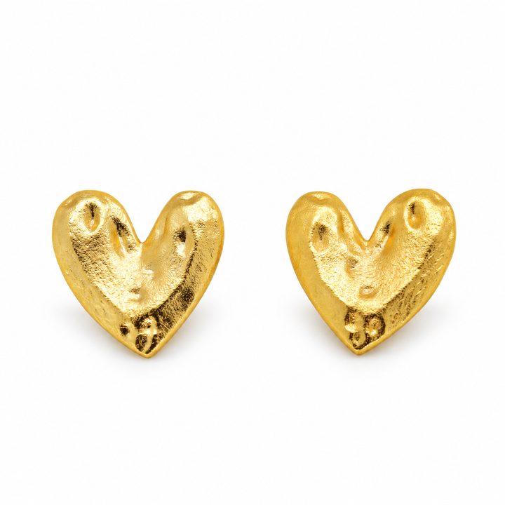 Amelia Sculpted Heart Stud Earrings in 24K Gold Over 925 Silver by MOA - view 1