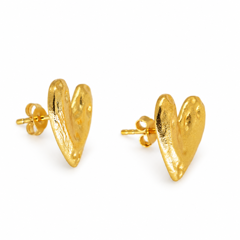 Amelia Sculpted Heart Stud Earrings in 24K Gold Over 925 Silver by MOA - view 2