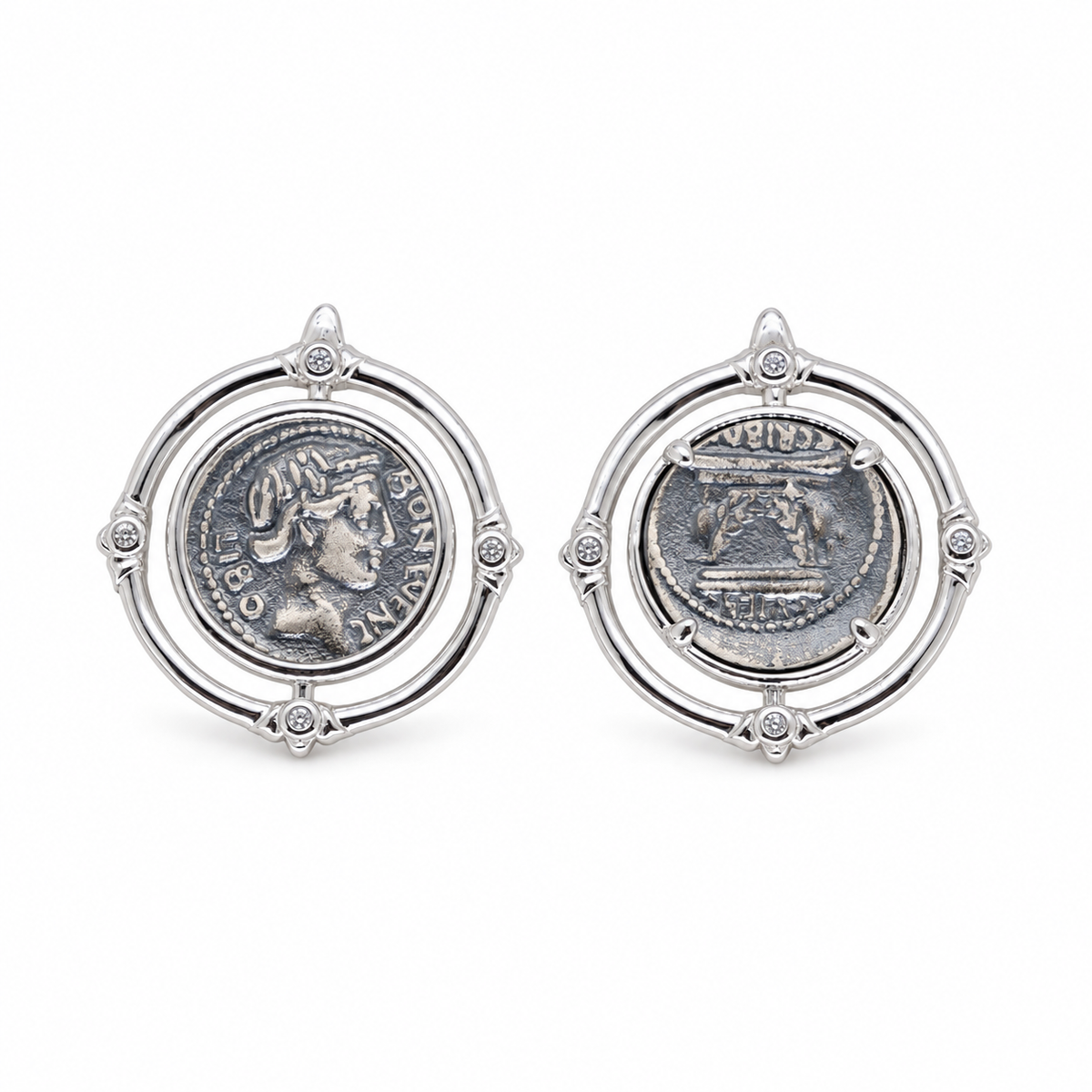 Evariste Coin Stud Earrings in 925 Sterling Silver by MOA - view 1