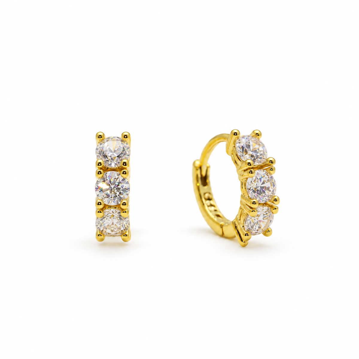 Océane triple cubic zirconia huggie earrings in 18K gold vermeil