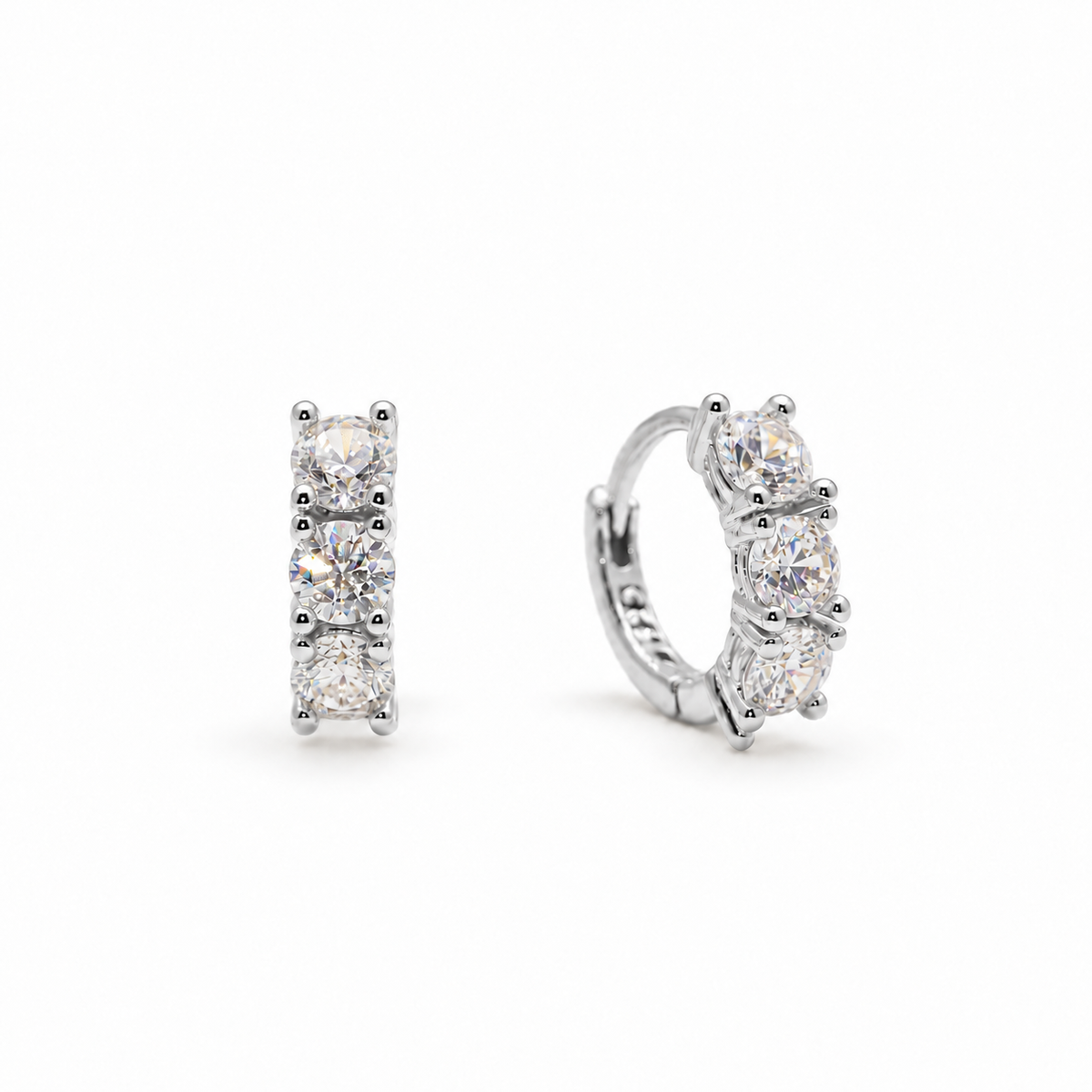 Océane triple cubic zirconia huggie earrings in 925 sterling silver