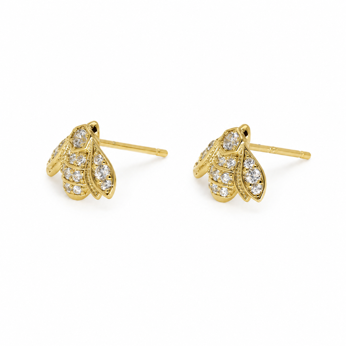 Mélisande bee stud earrings in 18K gold vermeil detail view