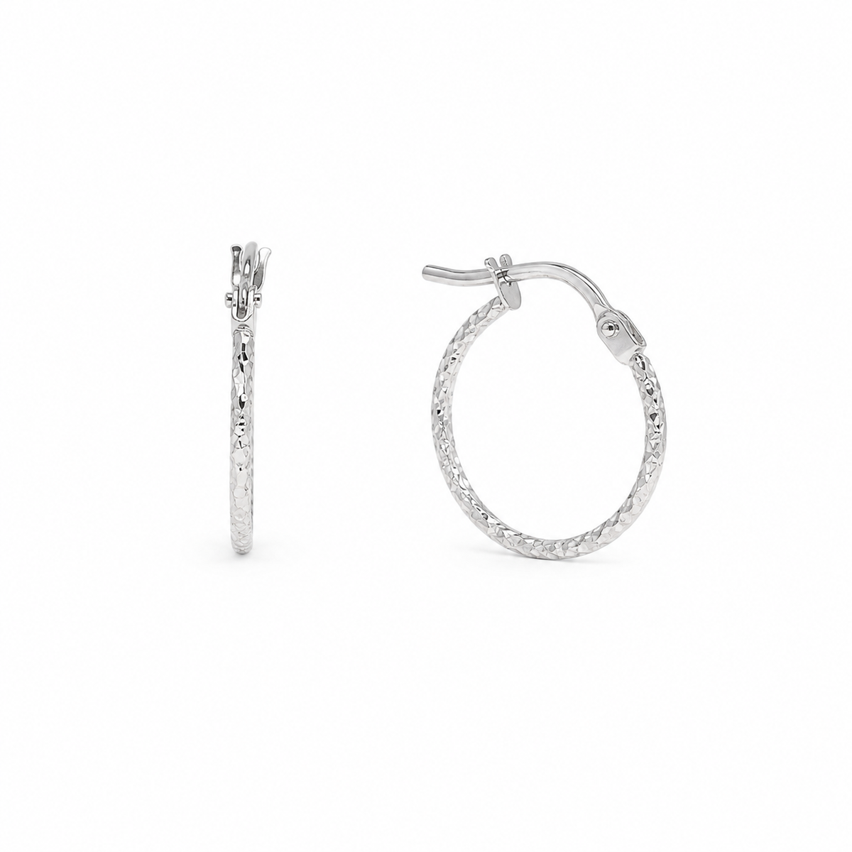 Arielle textured hoop earrings in 925 sterling silver angled view