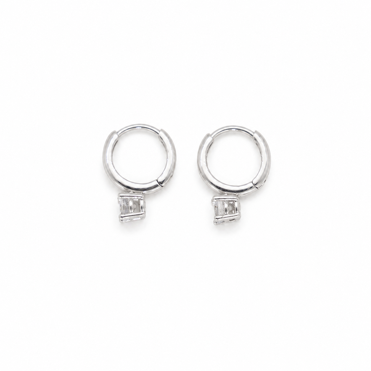 Coralie solitaire CZ drop huggie earrings in 925 sterling silver back view