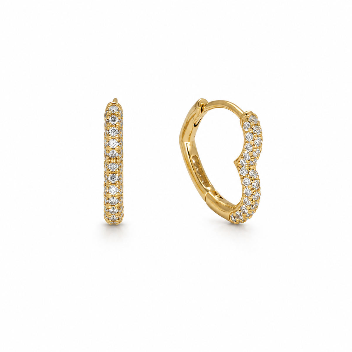 Véronique pavé heart hoop earrings in 18K gold vermeil angled view
