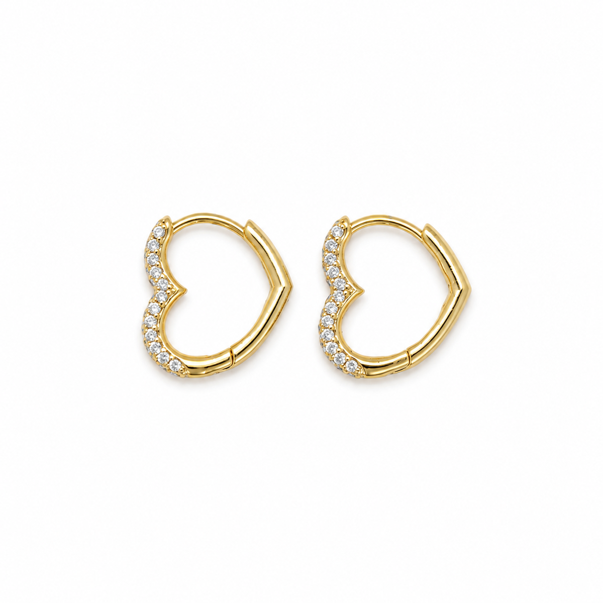 Véronique pavé heart hoop earrings in 18K gold vermeil open view