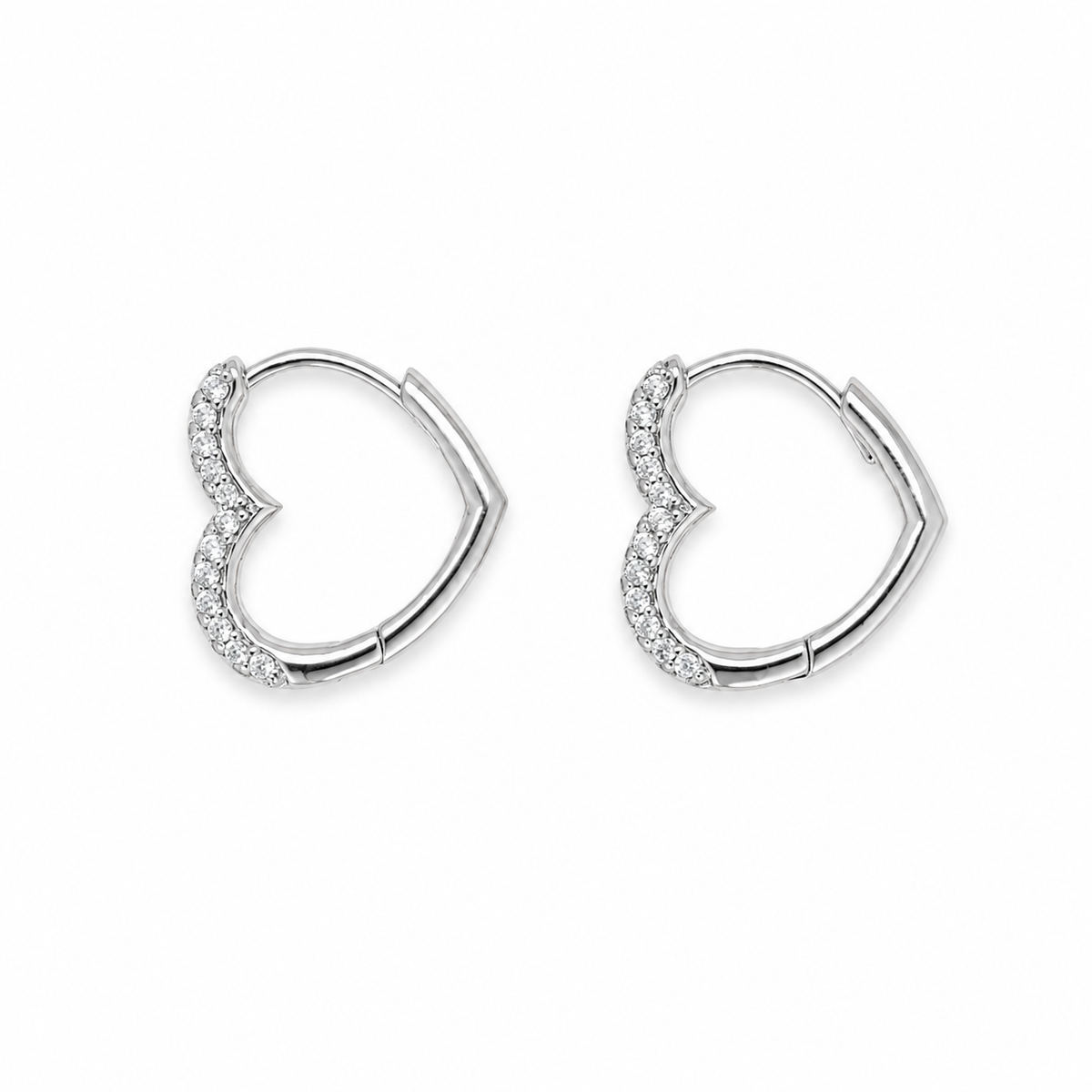 Véronique pavé heart hoop earrings in 925 sterling silver open view
