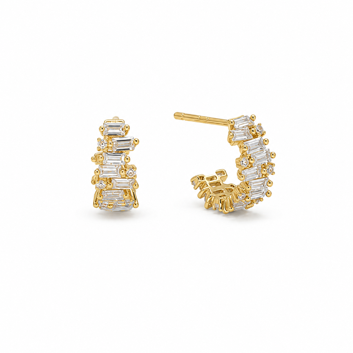 Camille baguette CZ hoop earrings in 18K gold vermeil front angled view