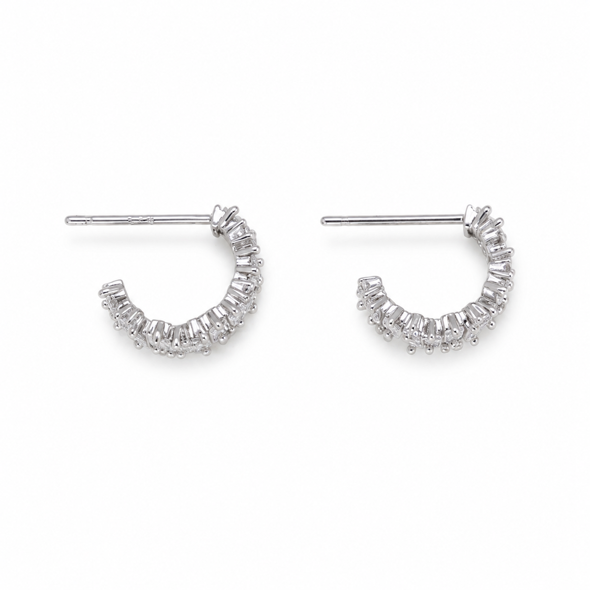 Camille baguette CZ hoop earrings in 925 sterling silver back view