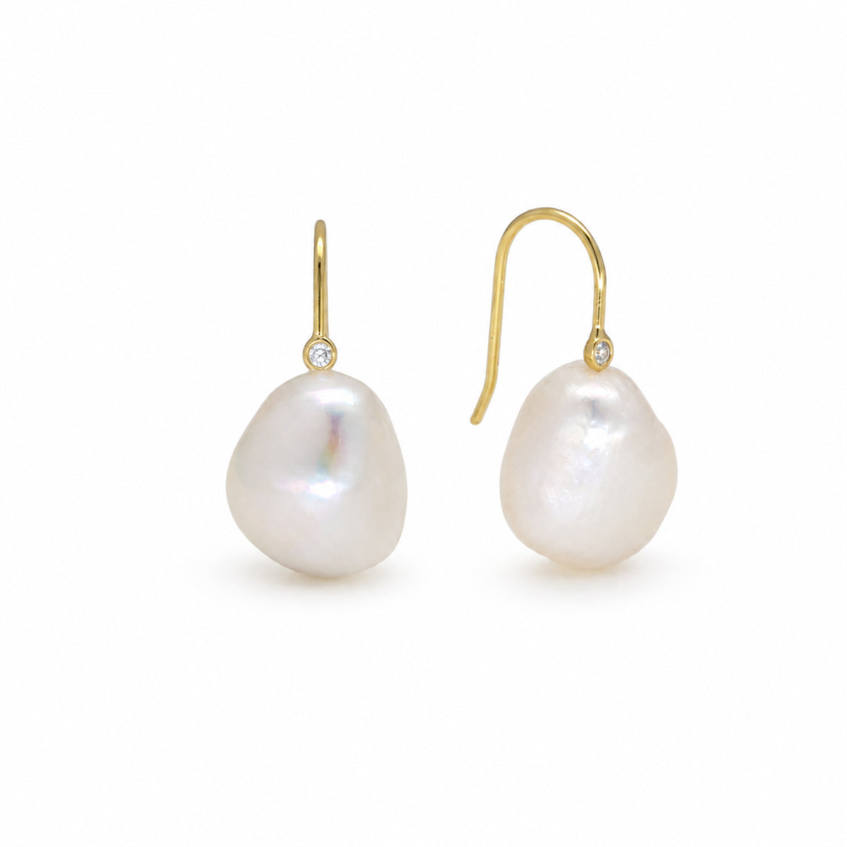 Céleste Freshwater Pearl and CZ Drop Earrings in Gold Vermeil front view