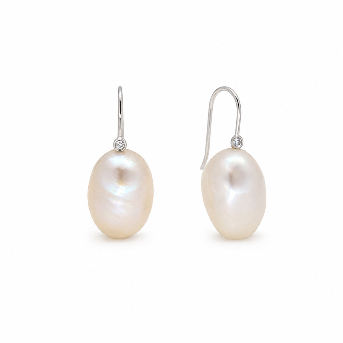 Céleste Freshwater Pearl and CZ Drop Earrings in 925 Sterling Silver front view