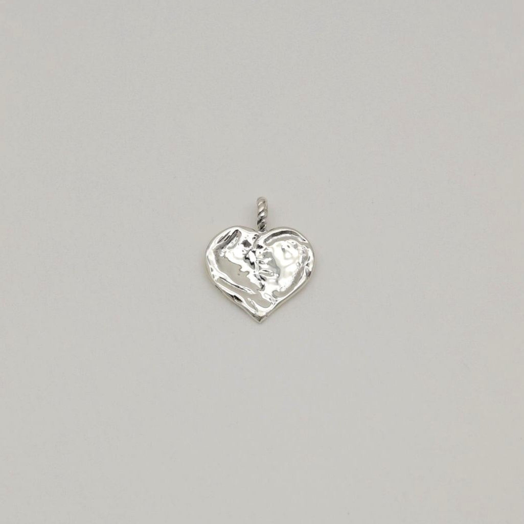 925 sterling silver heart-shaped pendant with soft molten texture and twisted bail, engravable.