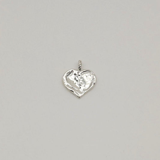 925 sterling silver heart-shaped pendant with soft molten texture and twisted bail, engravable.