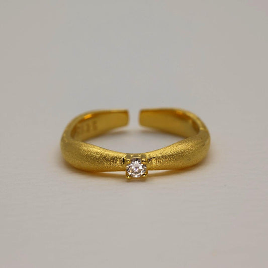 Matte gold vermeil ring with cubic zirconia front view