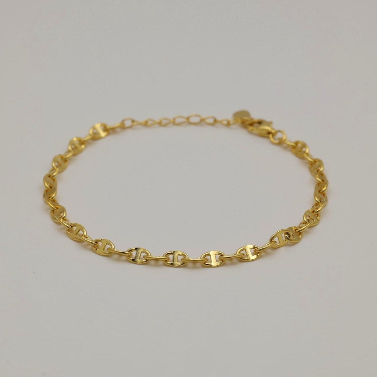 Close-up of the Anouk Chain Bracelet in gold vermeil, featuring rounded equestrian-style links and a polished finish.