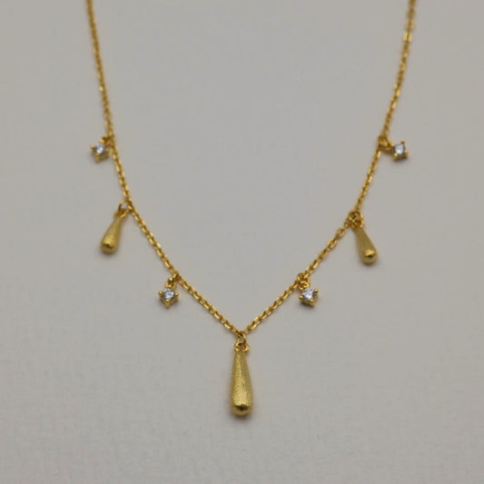 Gold vermeil necklace with teardrop charms and cubic zirconia stones, 42cm + 3cm extension, made in Korea