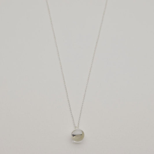 Sterling silver necklace with a smooth round crystal pendant and fine chain, 42cm + 3cm extension.