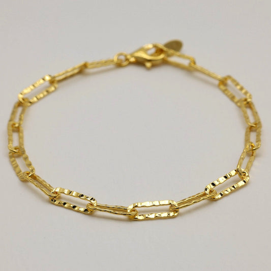 Gold vermeil bracelet with textured rectangular links and lobster clasp

