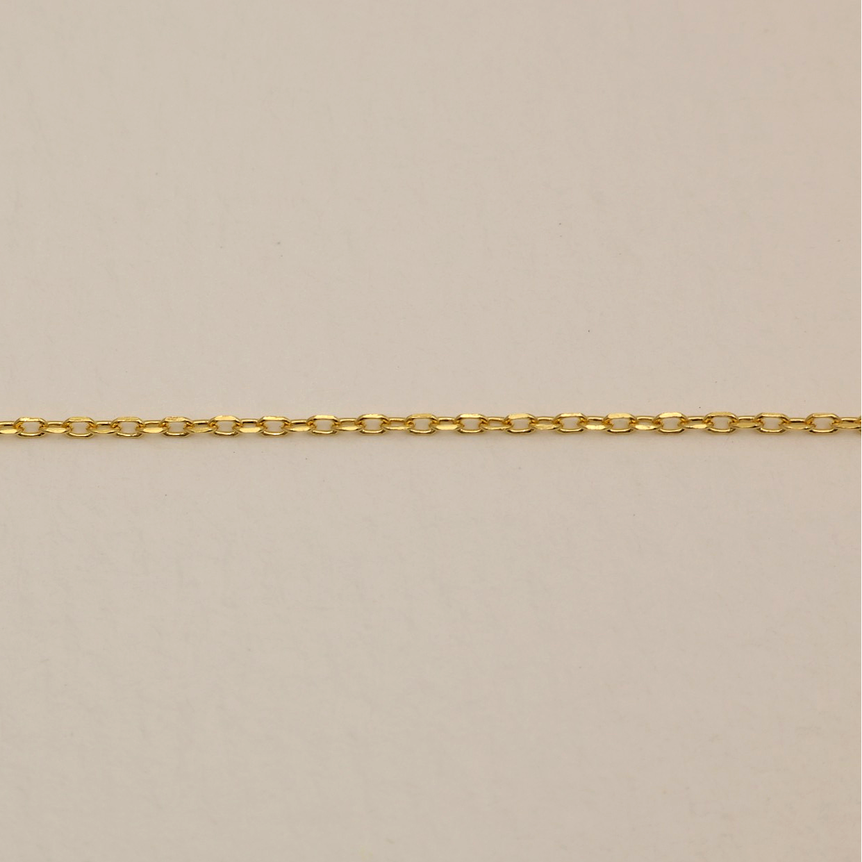 Gold vermeil chain of the Léontine Necklace with fine oval links and a 3 cm extension on a white background.