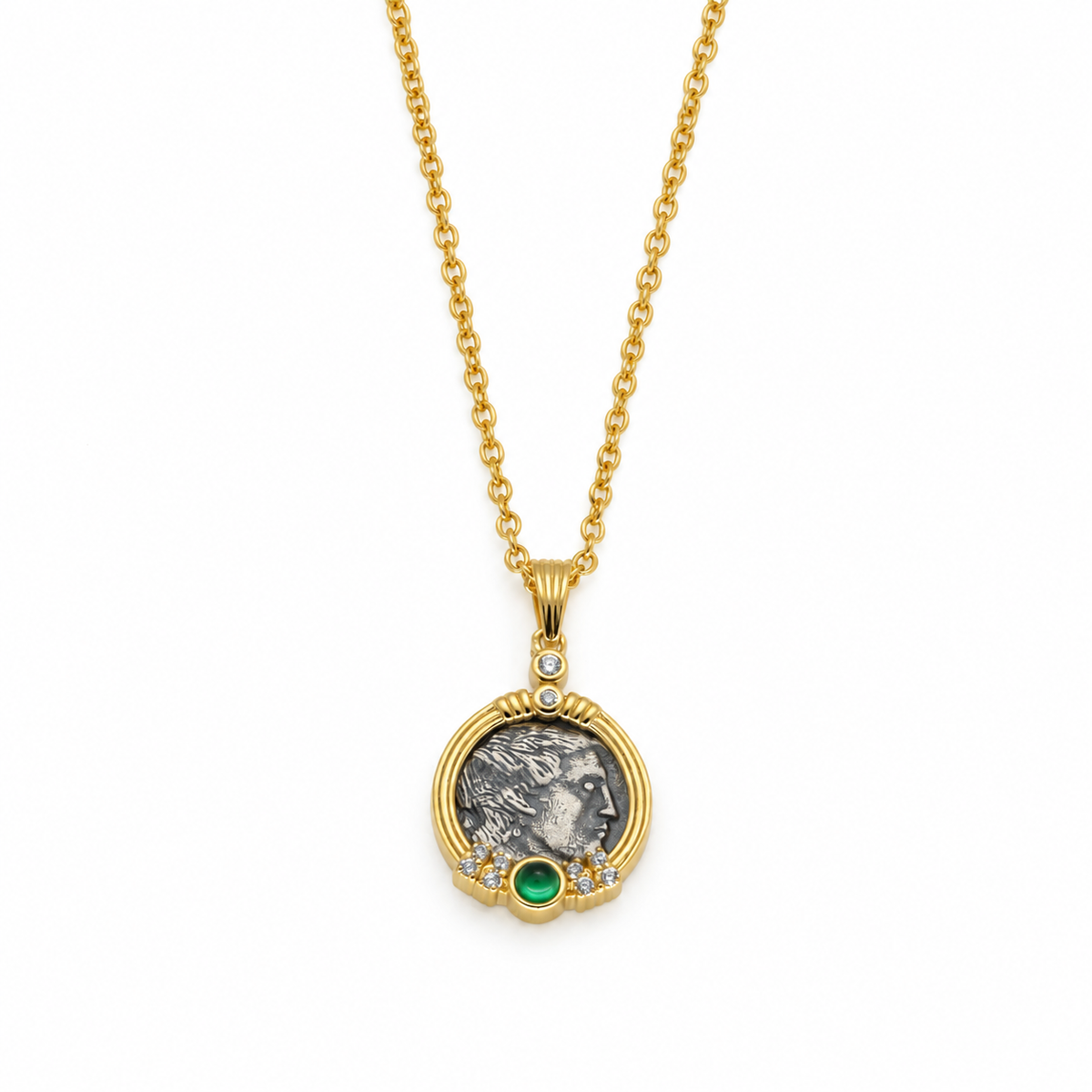 Lysandra Coin Necklace Green Agate 24K Gold by MOA - view 1