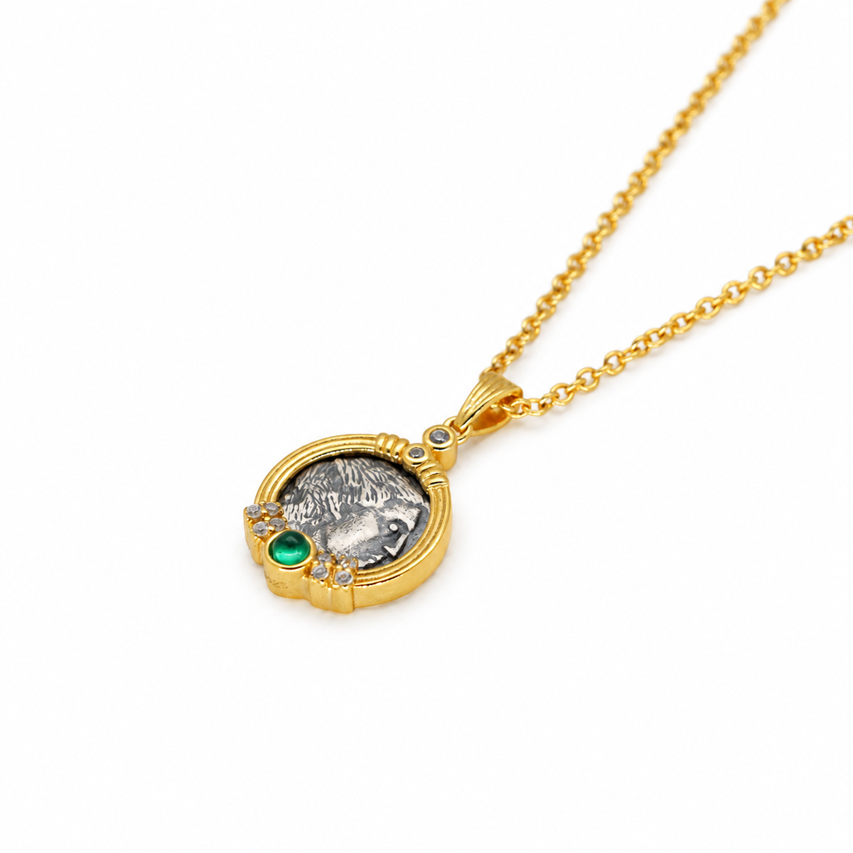 Lysandra Coin Necklace Green Agate 24K Gold by MOA - view 2