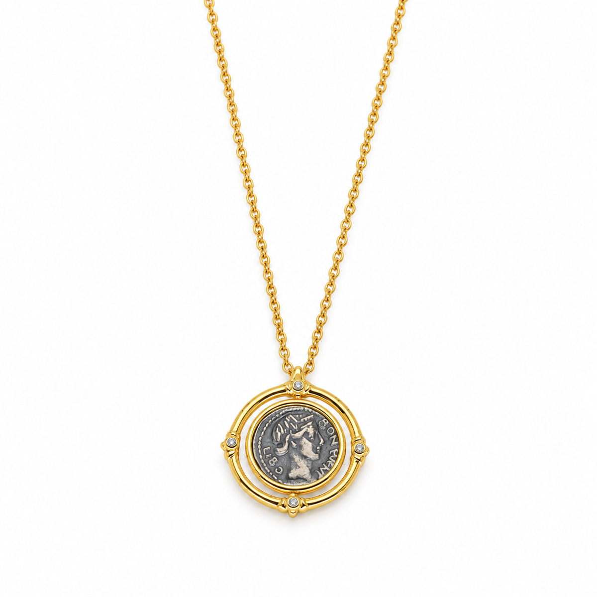 Évariste Coin Pendant Necklace in 24K Gold Over 925 Silver by MOA - view 1