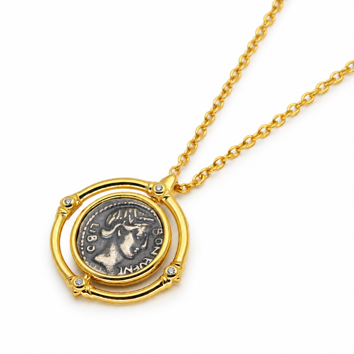 Évariste Coin Pendant Necklace in 24K Gold Over 925 Silver by MOA - view 2