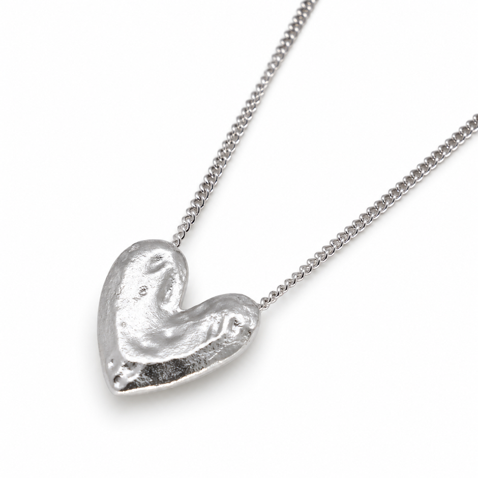 Amelia Sculpted Heart Necklace in 925 Sterling Silver by MOA - view 2