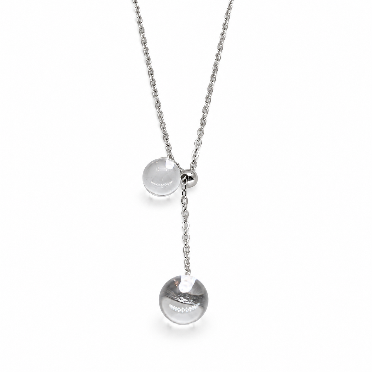 Noera Double Crystal Drop Necklace in 925 Sterling Silver by MOA - view 3