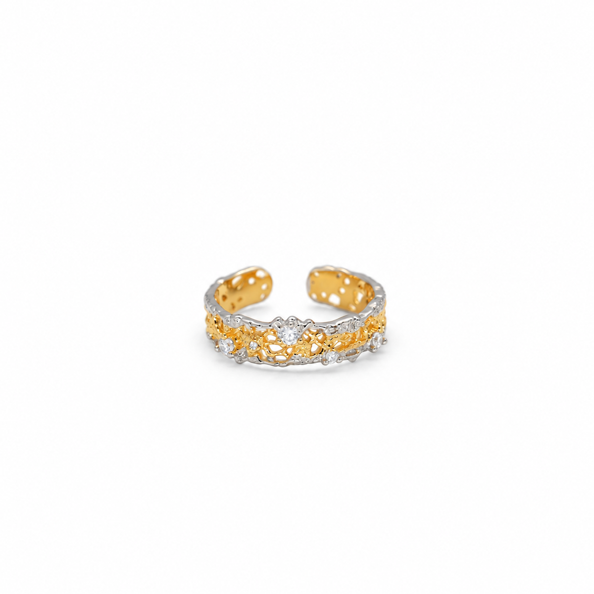 Thea Slim Filigree Open Ring in Two-Tone 24K Gold Over 925 Silver by MOA - view 1