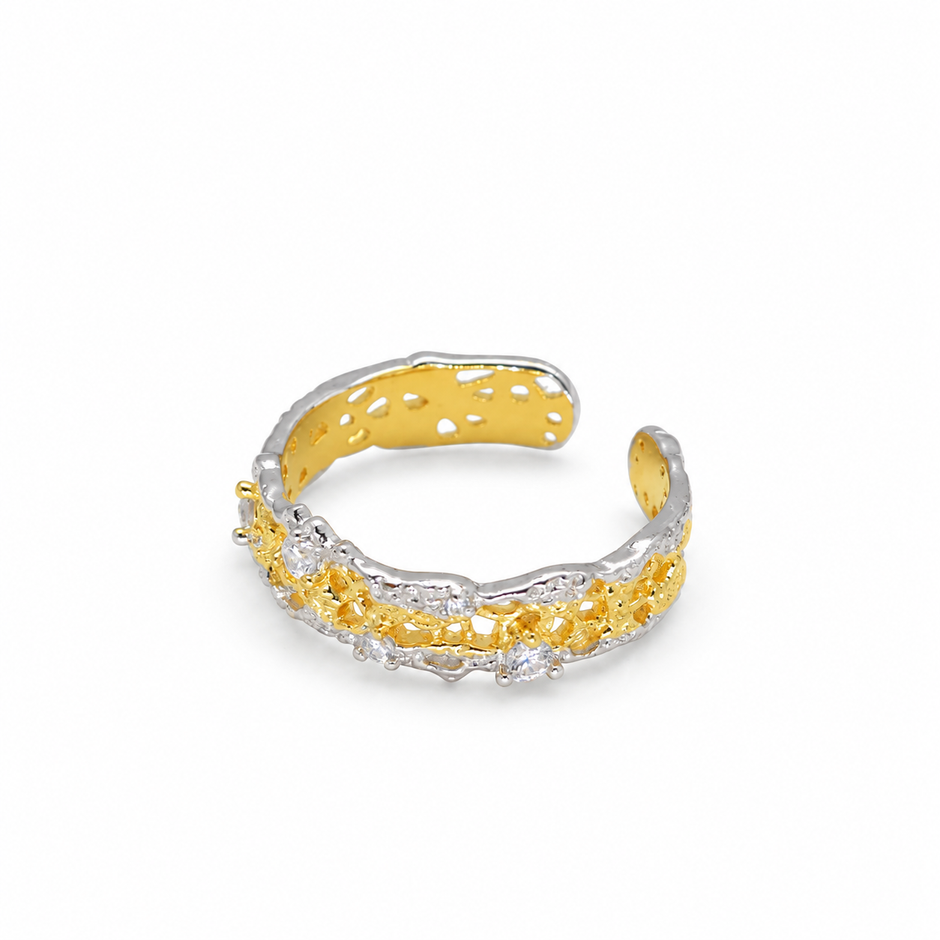 Thea Slim Filigree Open Ring in Two-Tone 24K Gold Over 925 Silver by MOA - view 2