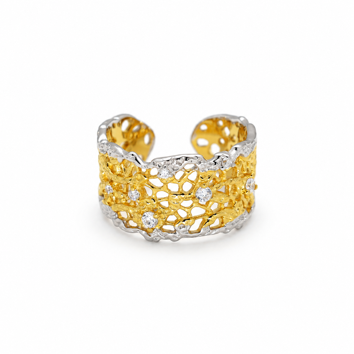 Thea Bold Filigree Open Ring Two Tone by MOA - view 1