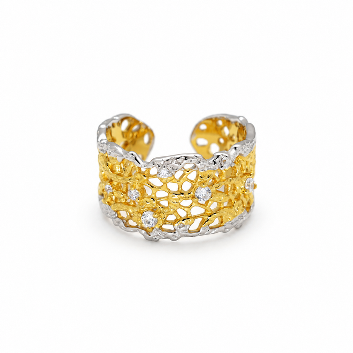 Thea Bold Filigree Open Ring Two Tone by MOA - view 1