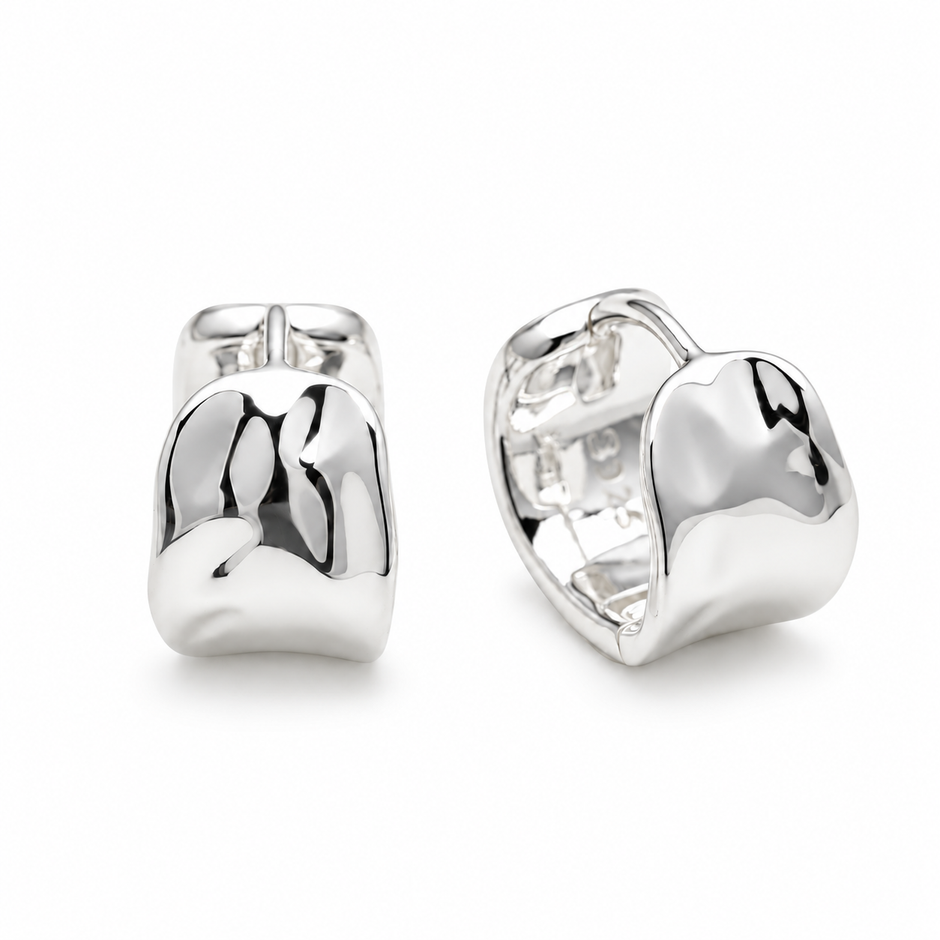 Aline Mini Hoops in 925 Sterling Silver by MOA - front and right side view
