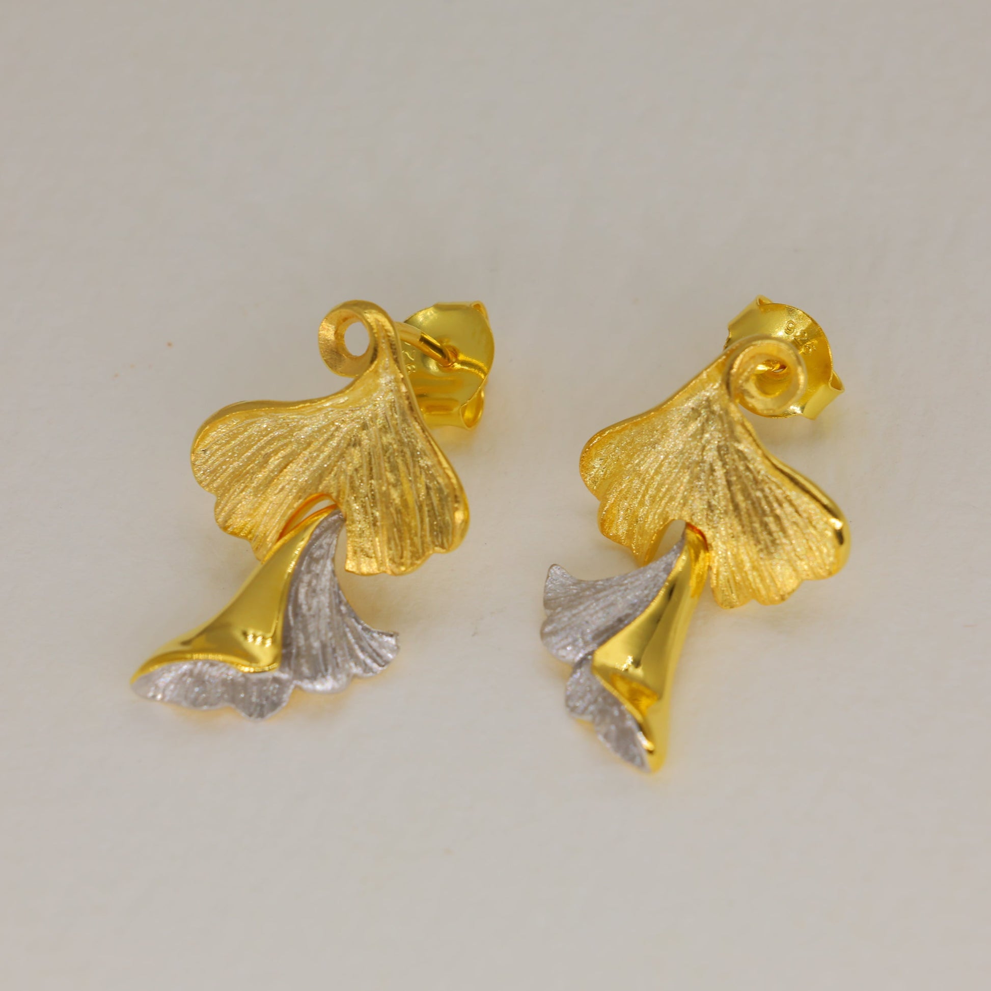 Alouette Two-Tone Ginkgo Drop Earrings in 18K Gold over 925 Silver by MOA - view 1