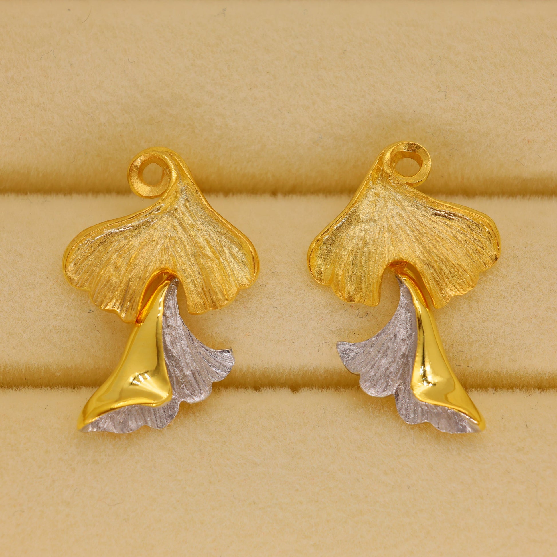 Alouette Two-Tone Ginkgo Drop Earrings in 18K Gold over 925 Silver by MOA - view 2