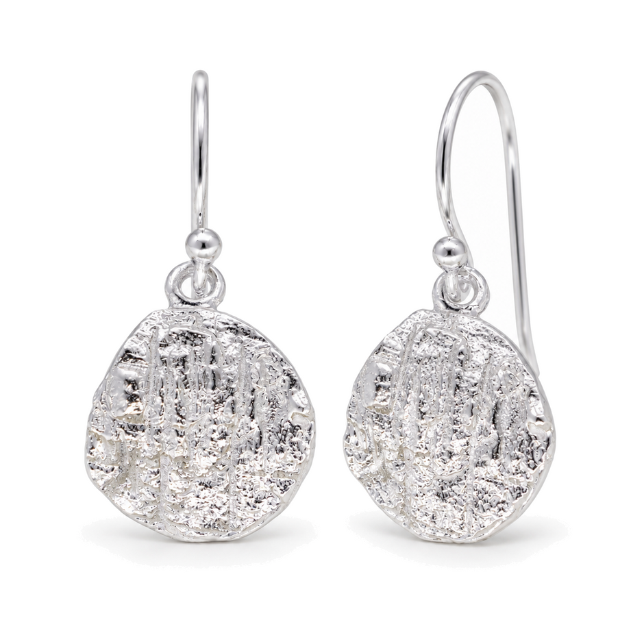 Alvienne Textured Drop Earrings in 925 Sterling Silver - front and side view