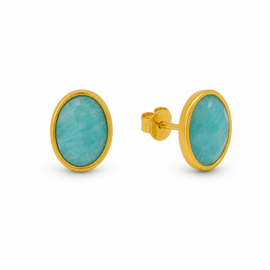 Amazone Amazonite Stud Earrings in Gold Vermeil by MOA - view 1