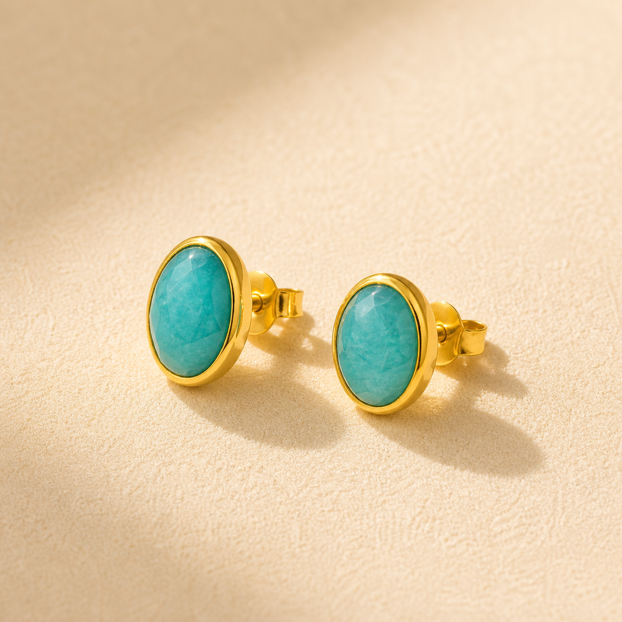 Amazone Amazonite Stud Earrings in Gold Vermeil by MOA - view 3